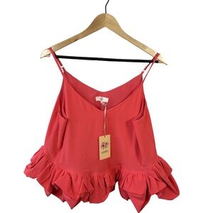 Entro Coral Ruffle Hem Cami Tank Top Women's Medium NWT